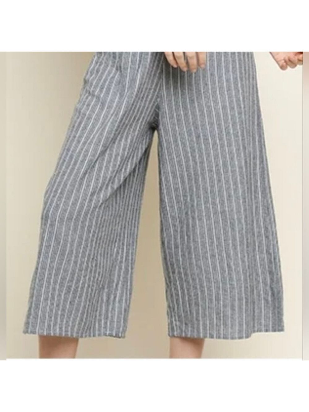 UMGEE - Gray & White Striped Cold-Shoulder Ruffle Jumpsuit - Picture 6 of 7